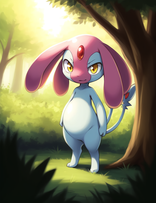 02414-2137343394-_lora_PokMespritddN_1_ PokMespritddN, Yellow eyes,(( two tails)), blue skin,  Detailed skin, soft skin,  chibi,_[day,  forest],.png